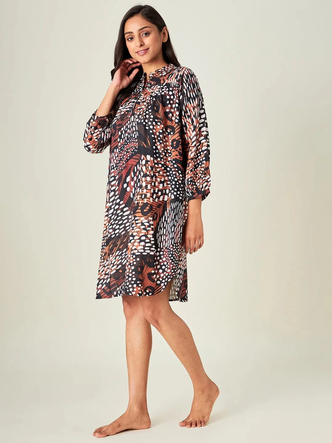 Brown Tropical Animal Print Loungedress - Image 4