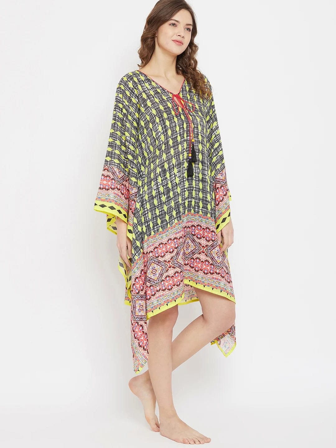 Color Contrast Boho Digital Printed Resort Kaftan - Image 4