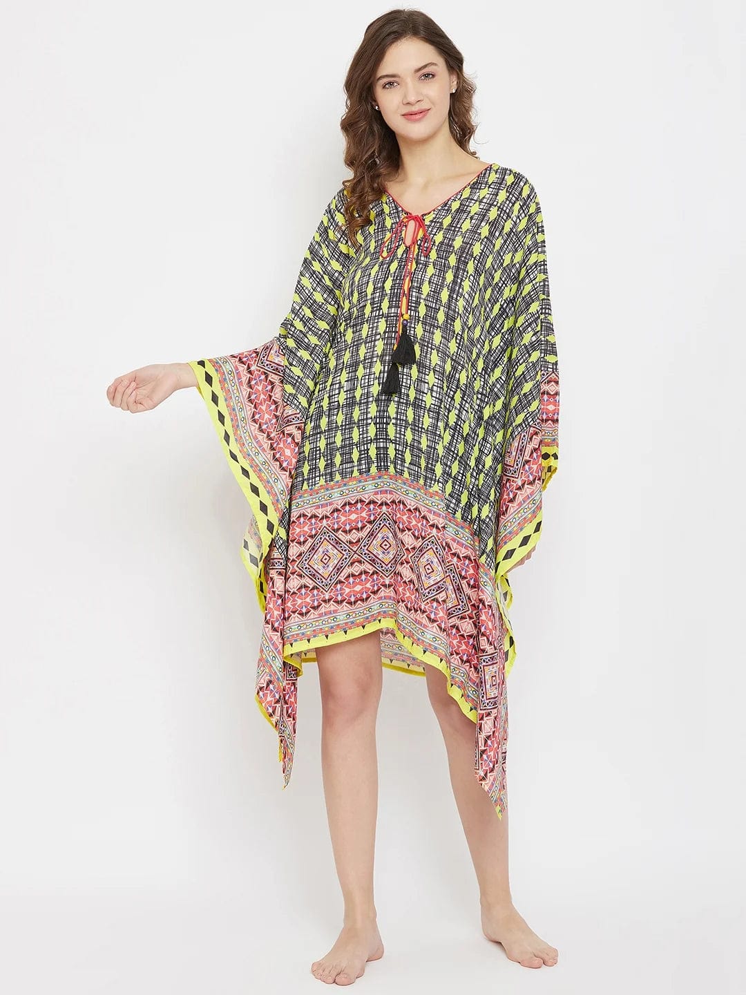 Color Contrast Boho Digital Printed Resort Kaftan - Image 5