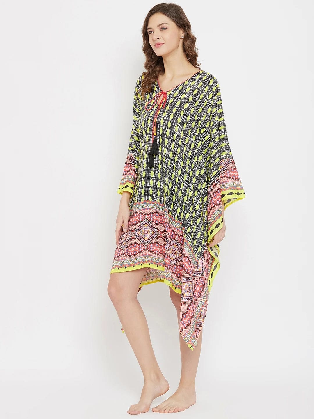 Color Contrast Boho Digital Printed Resort Kaftan - Image 6