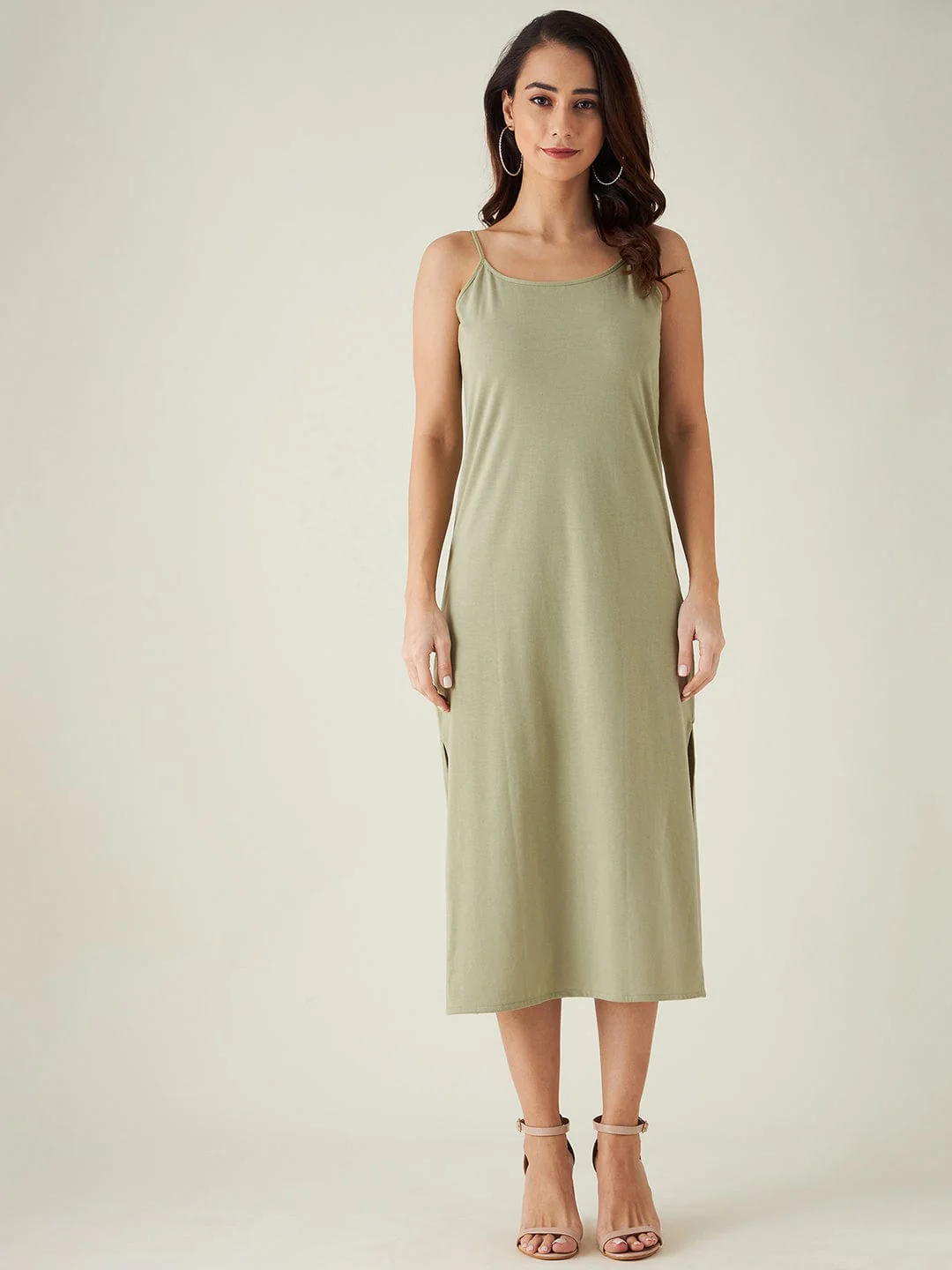Beige and Green Floral Print Hand Embroidered Dress - Image 4