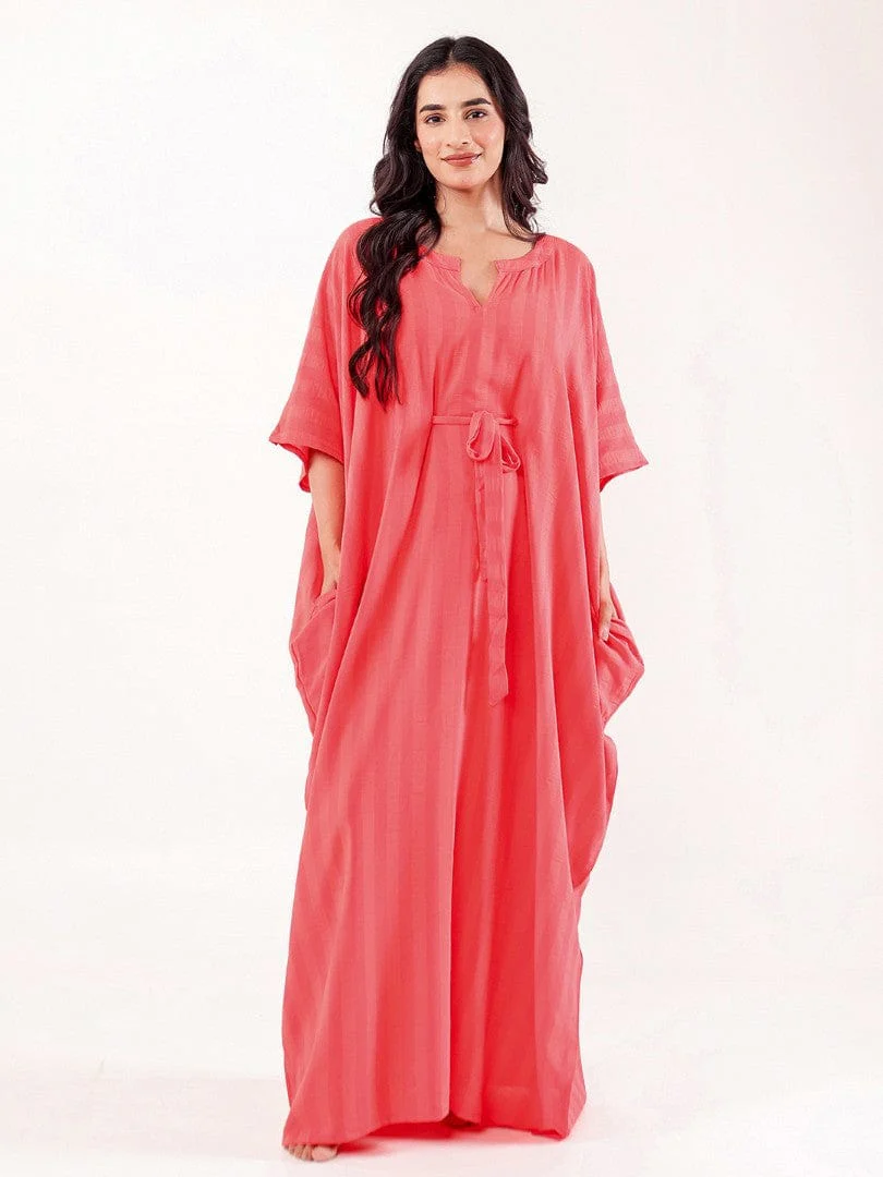 Coral Solid Modal Freesize Loungewear Kaftan