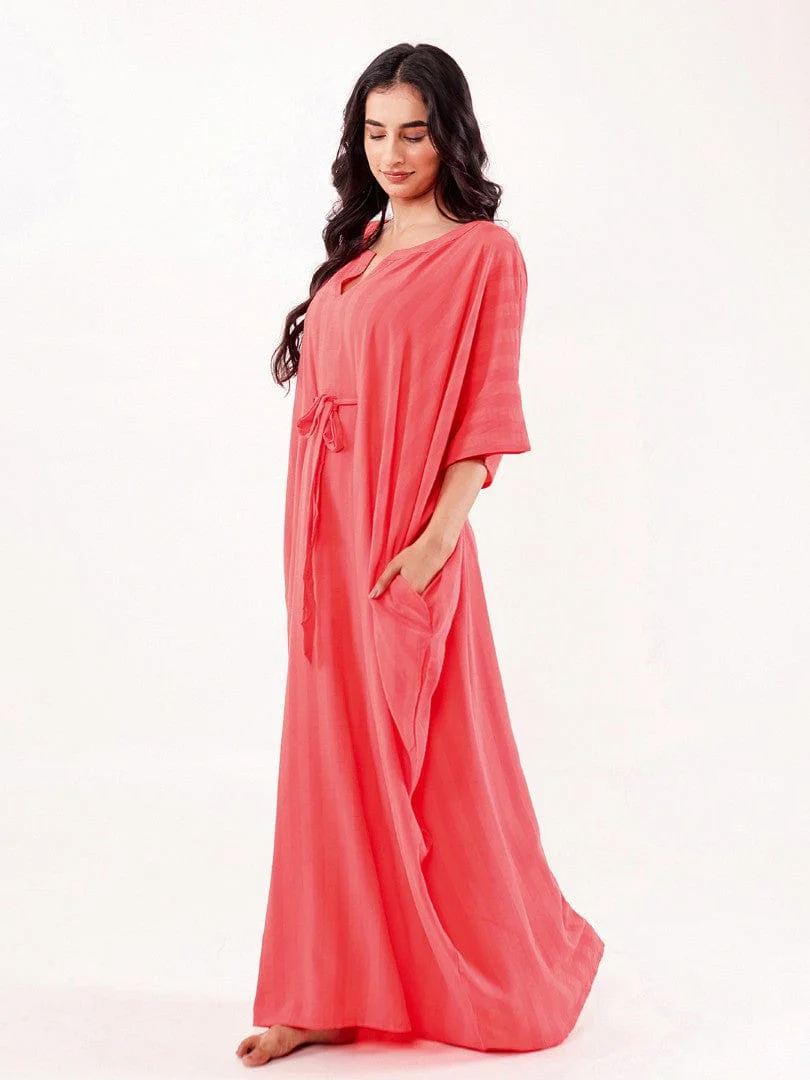 Coral Solid Modal Freesize Loungewear Kaftan - Image 2