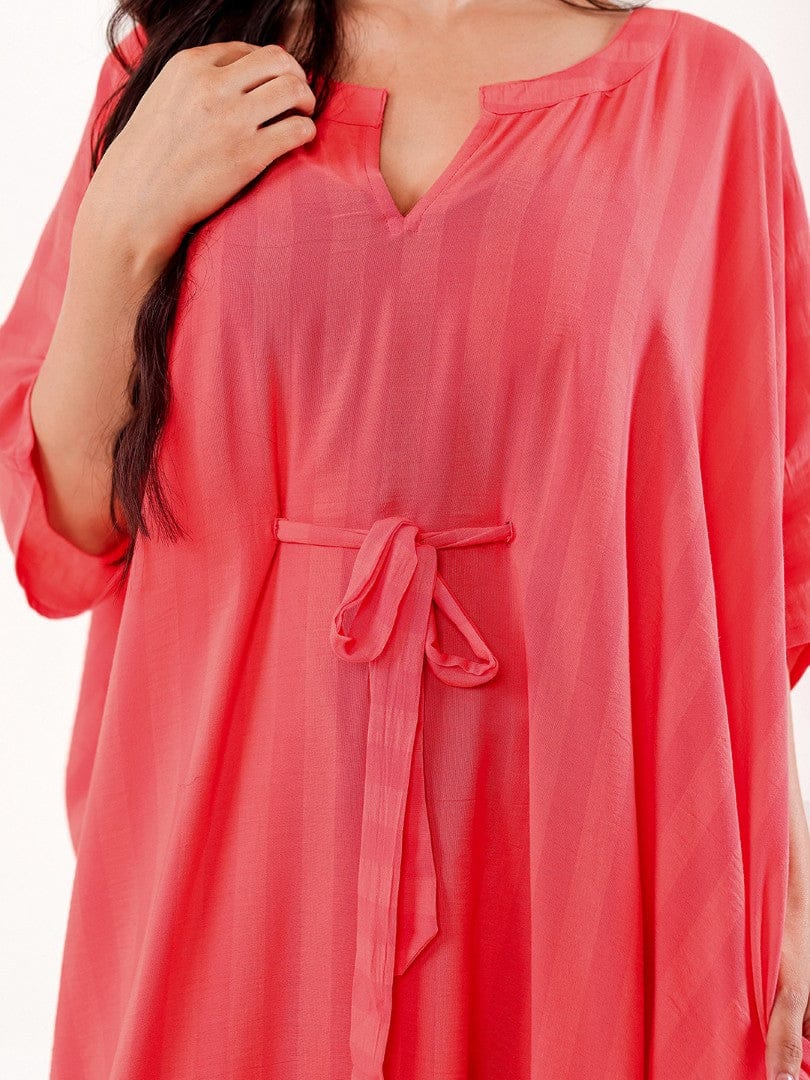 Coral Solid Modal Freesize Loungewear Kaftan - Image 4