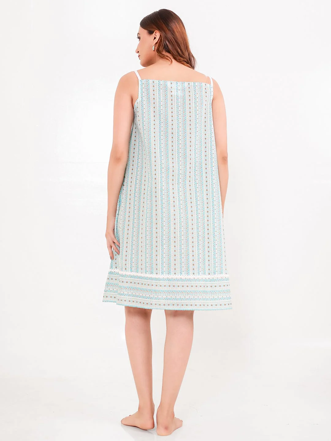 Cotton Negligee – Mint Stripe Print with Delicate Lace - Image 4