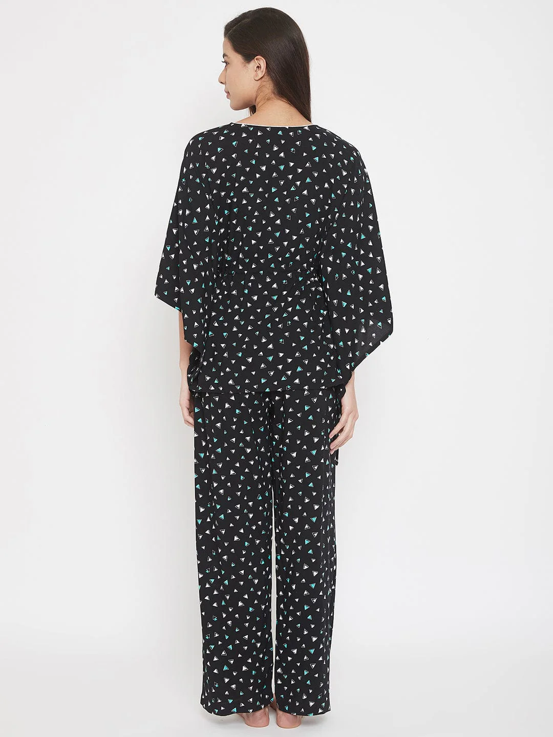Geometric Print Black Kaftan Top - Image 4
