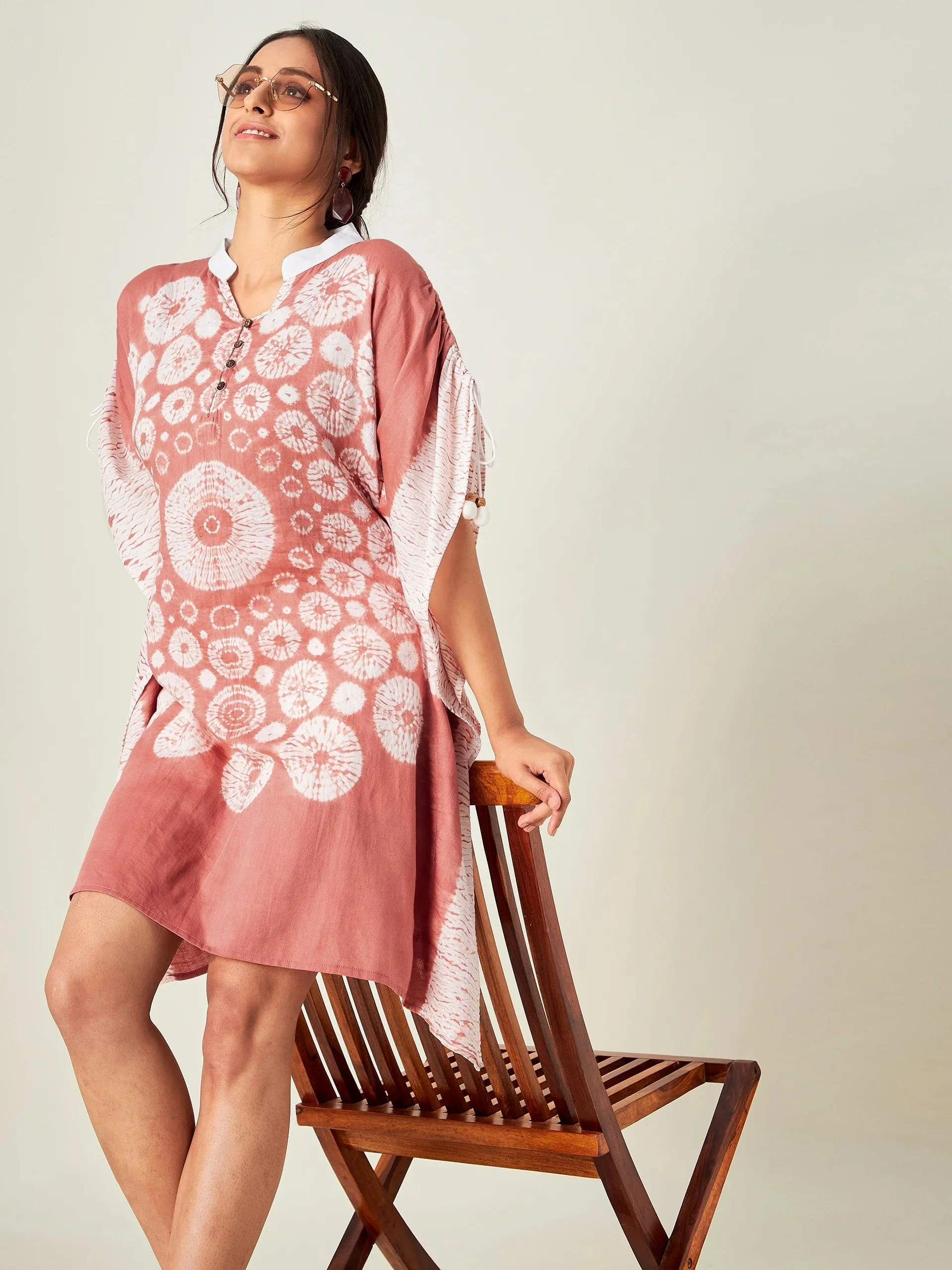Dusty Pink Shibori Tiedye Kaftan Top - Image 2