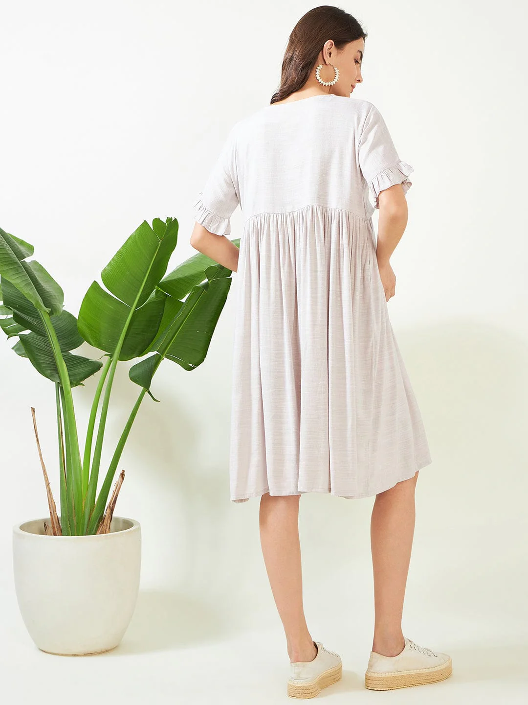 Earthy Grey Soft Cotton Maternity and Feeding Dress - Image 4