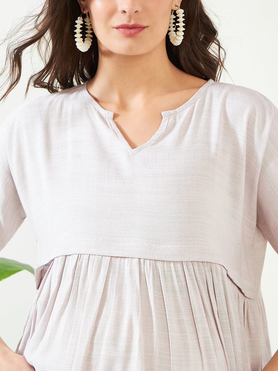 Earthy Grey Soft Cotton Maternity and Feeding Dress - Image 5