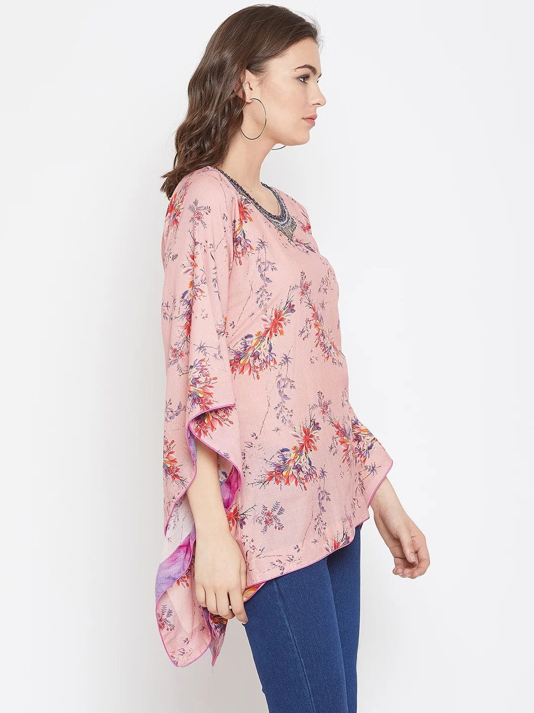 Exotic Floral Pink Kaftan Top with Hand Embroidery - (Clearance - Final Sale) - Image 3