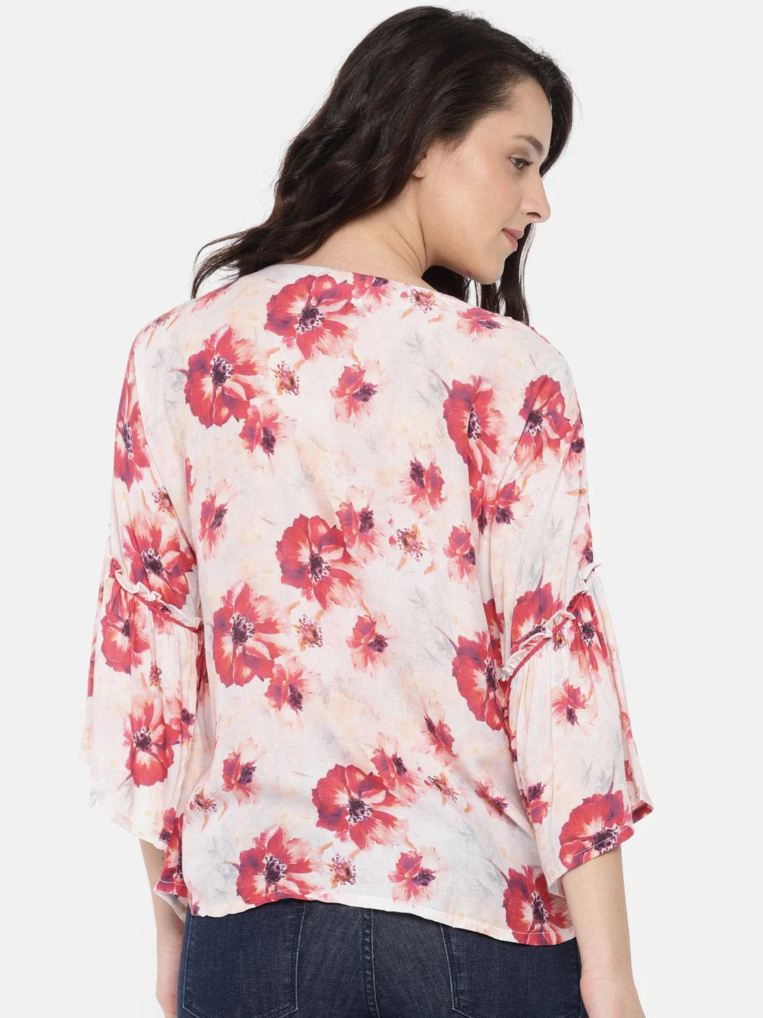 Red Floral Print Ruffle Sleeve Top - (Clearance - Final Sale) - Image 4