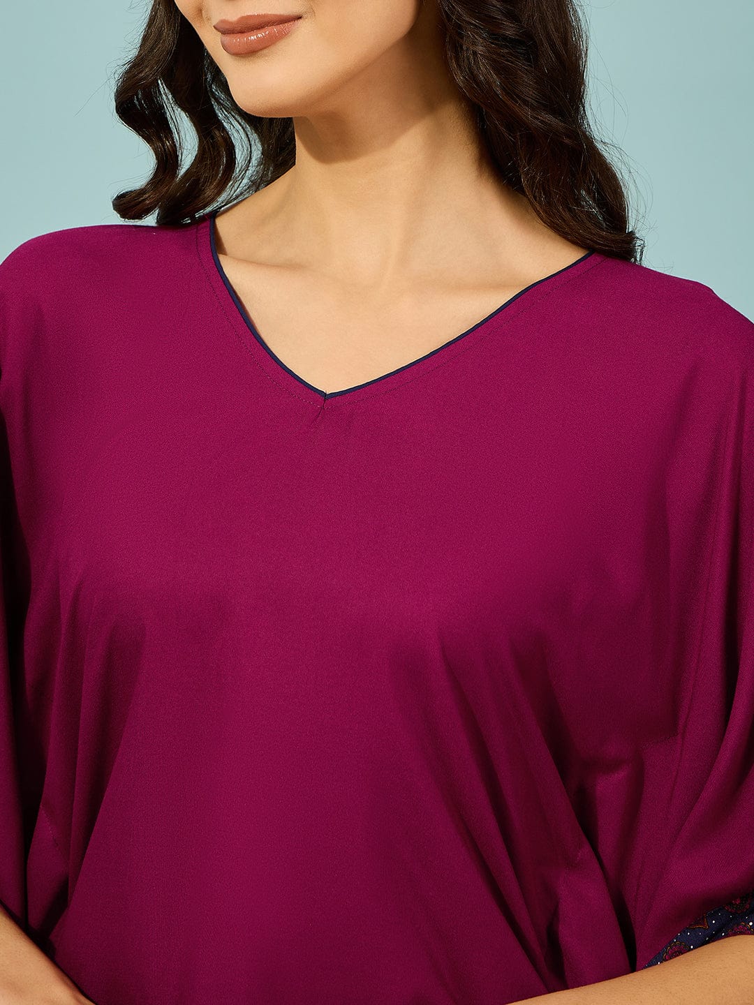 Modal Kaftan with Contrast Border Pyjama Set for Women - Image 14