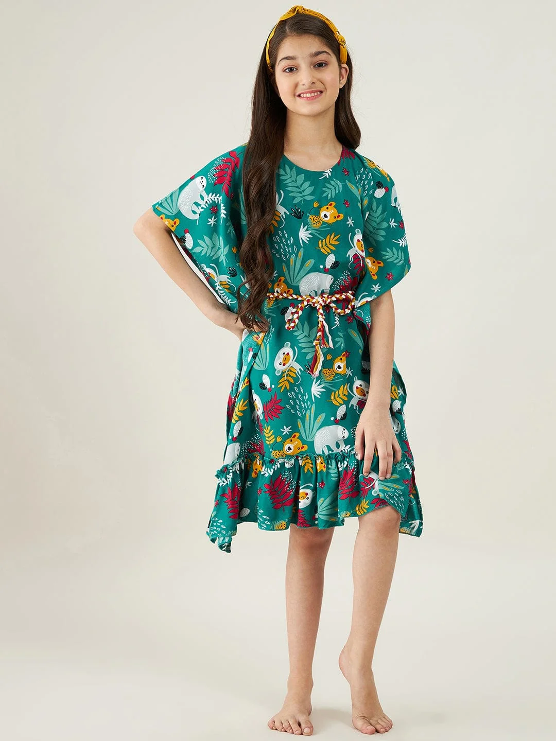Girls Forest Green Jungle Party Kaftan Nightdress - Image 3