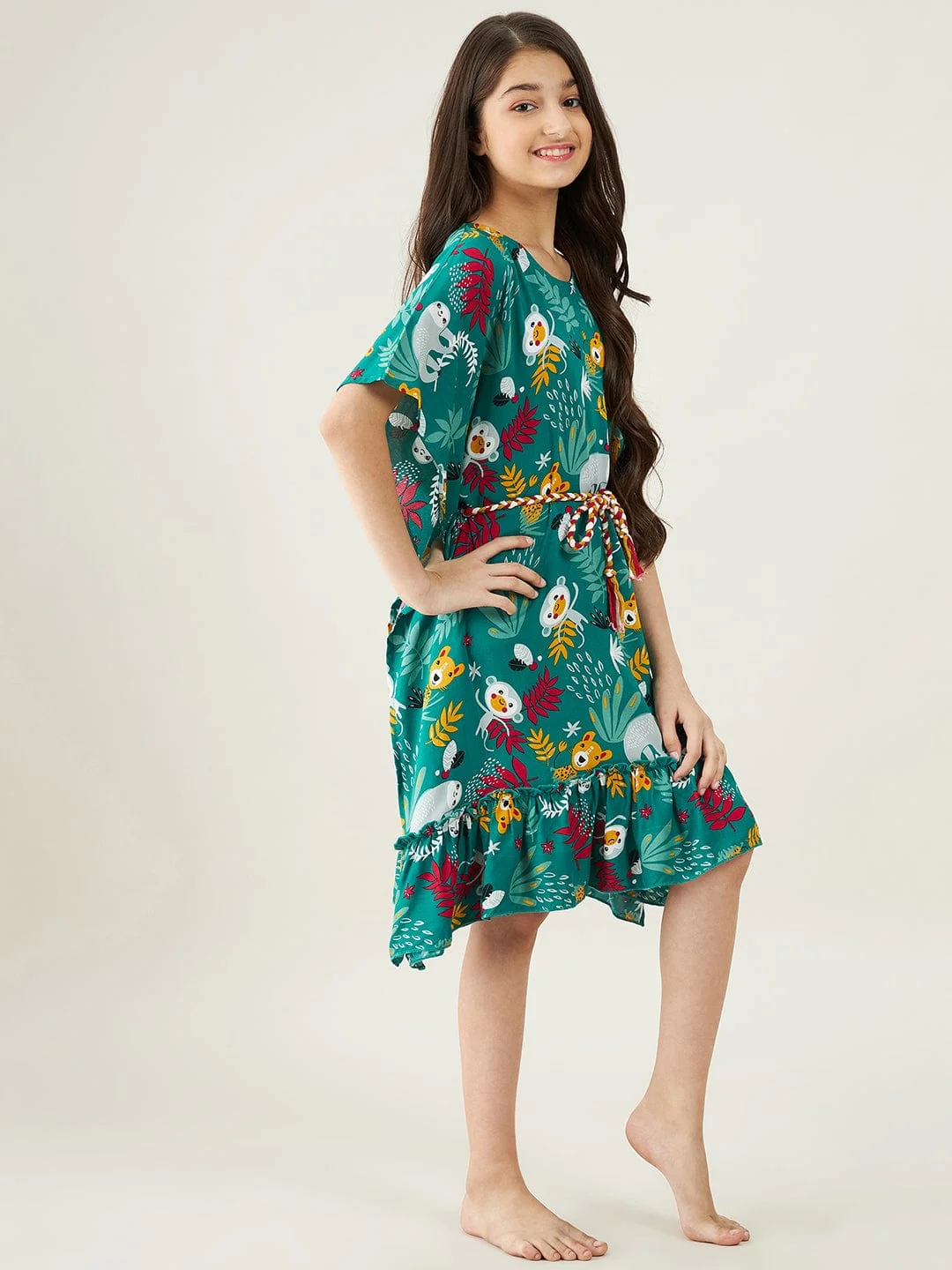 Girls Forest Green Jungle Party Kaftan Nightdress - Image 4