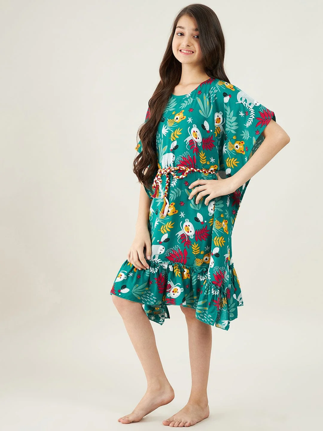 Girls Forest Green Jungle Party Kaftan Nightdress - Image 5