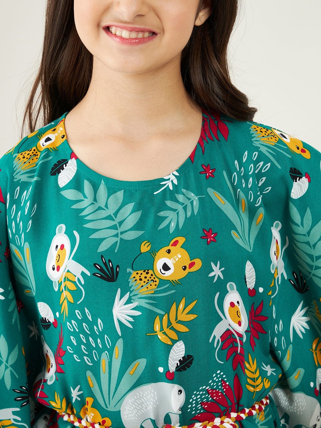 Girls Forest Green Jungle Party Kaftan Nightdress - Image 6