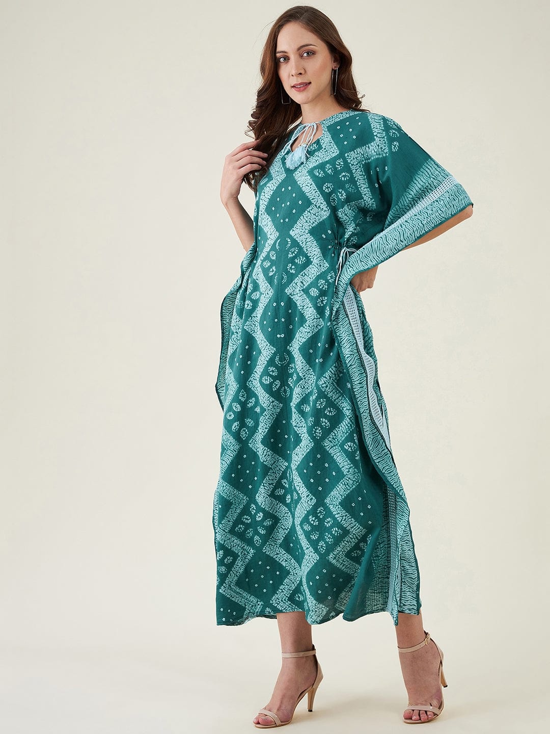 Forest Green Shibori Tiedye Kaftan Dress - Image 3