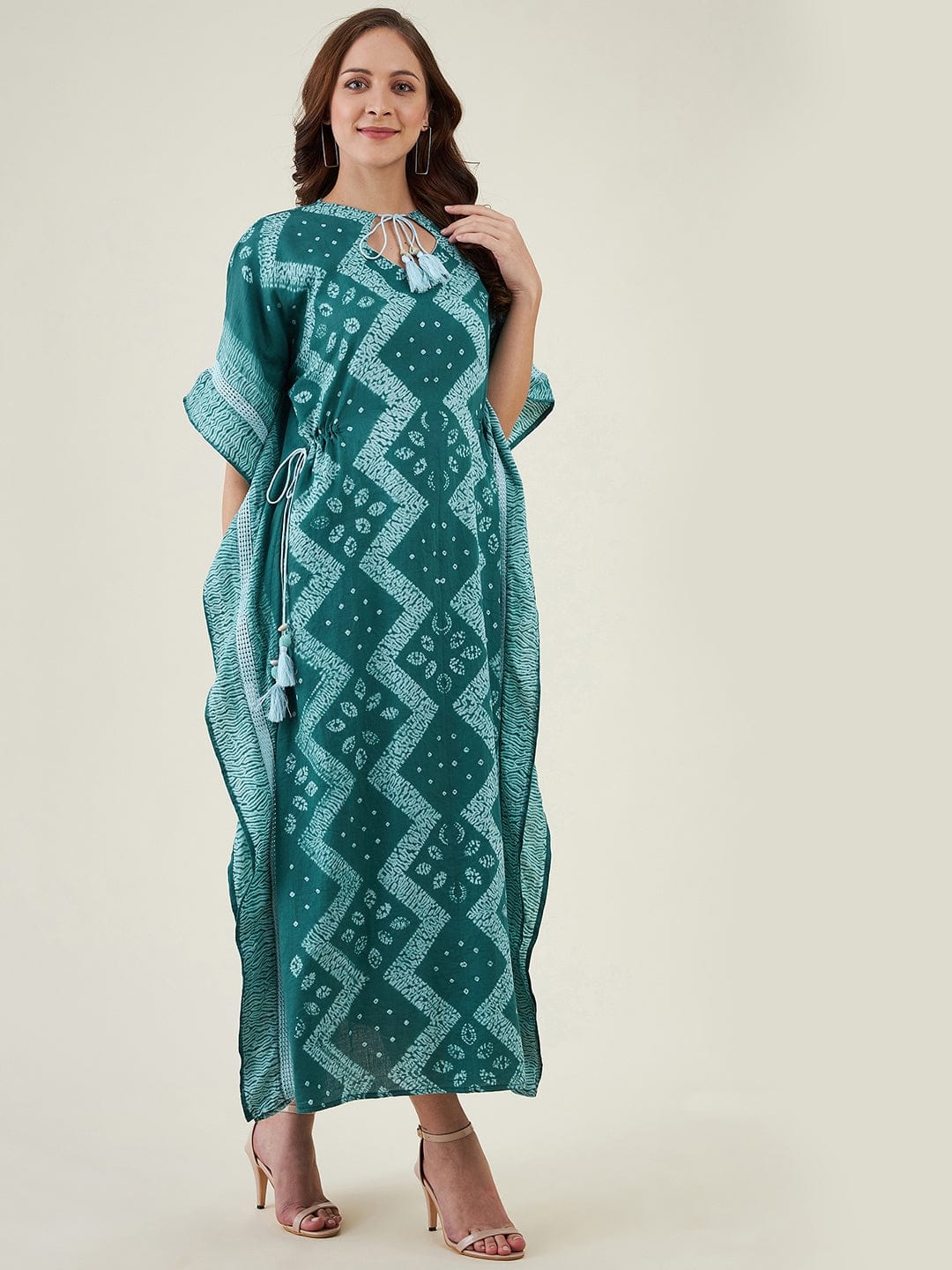 Forest Green Shibori Tiedye Kaftan Dress - Image 4