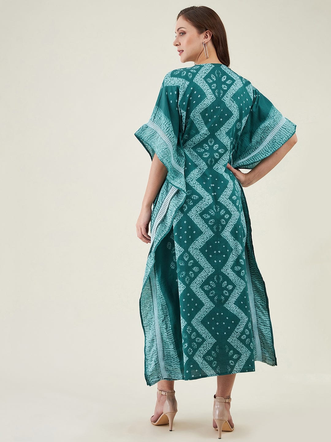 Forest Green Shibori Tiedye Kaftan Dress - Image 5