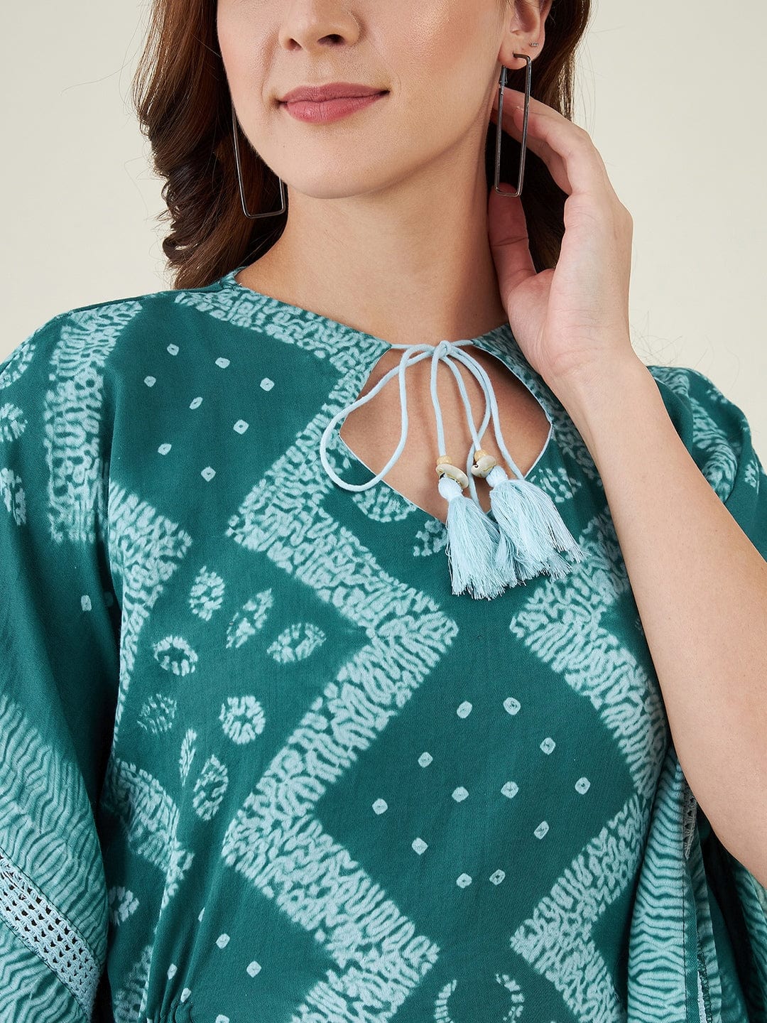 Forest Green Shibori Tiedye Kaftan Dress - Image 6