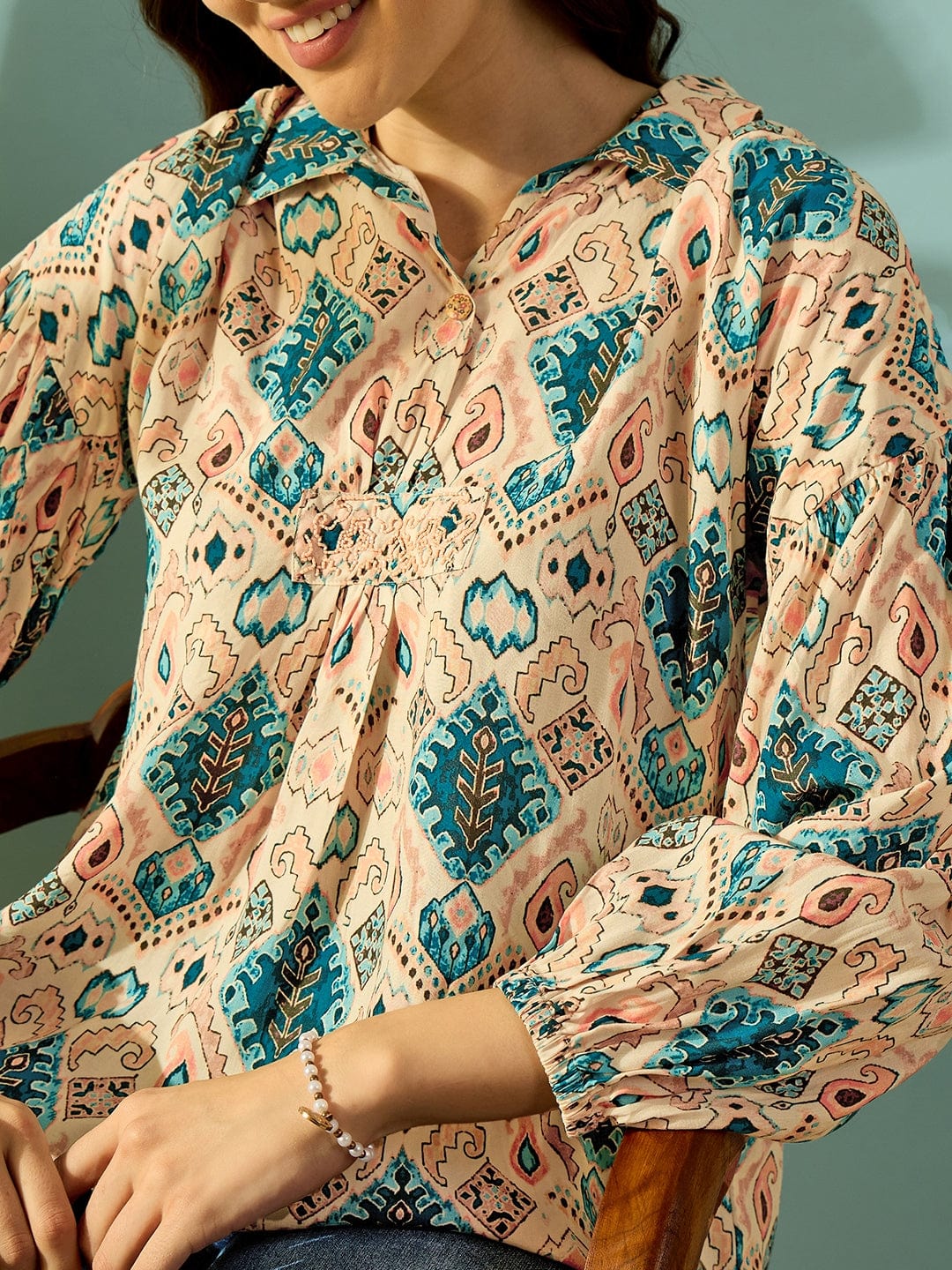 Geometric Fusion Embroidered Top - Image 3