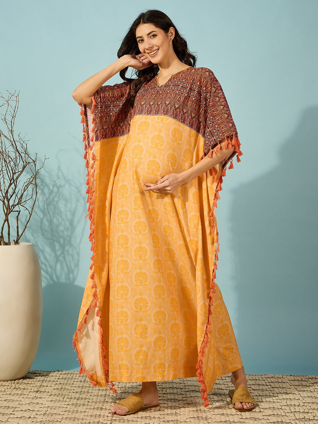 Golden Bloom Maternity Kaftan
