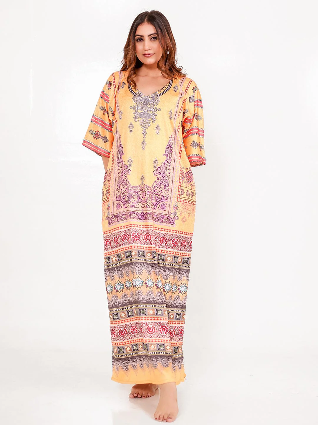 Golden Motif Satin Printed Nightdress - Image 2