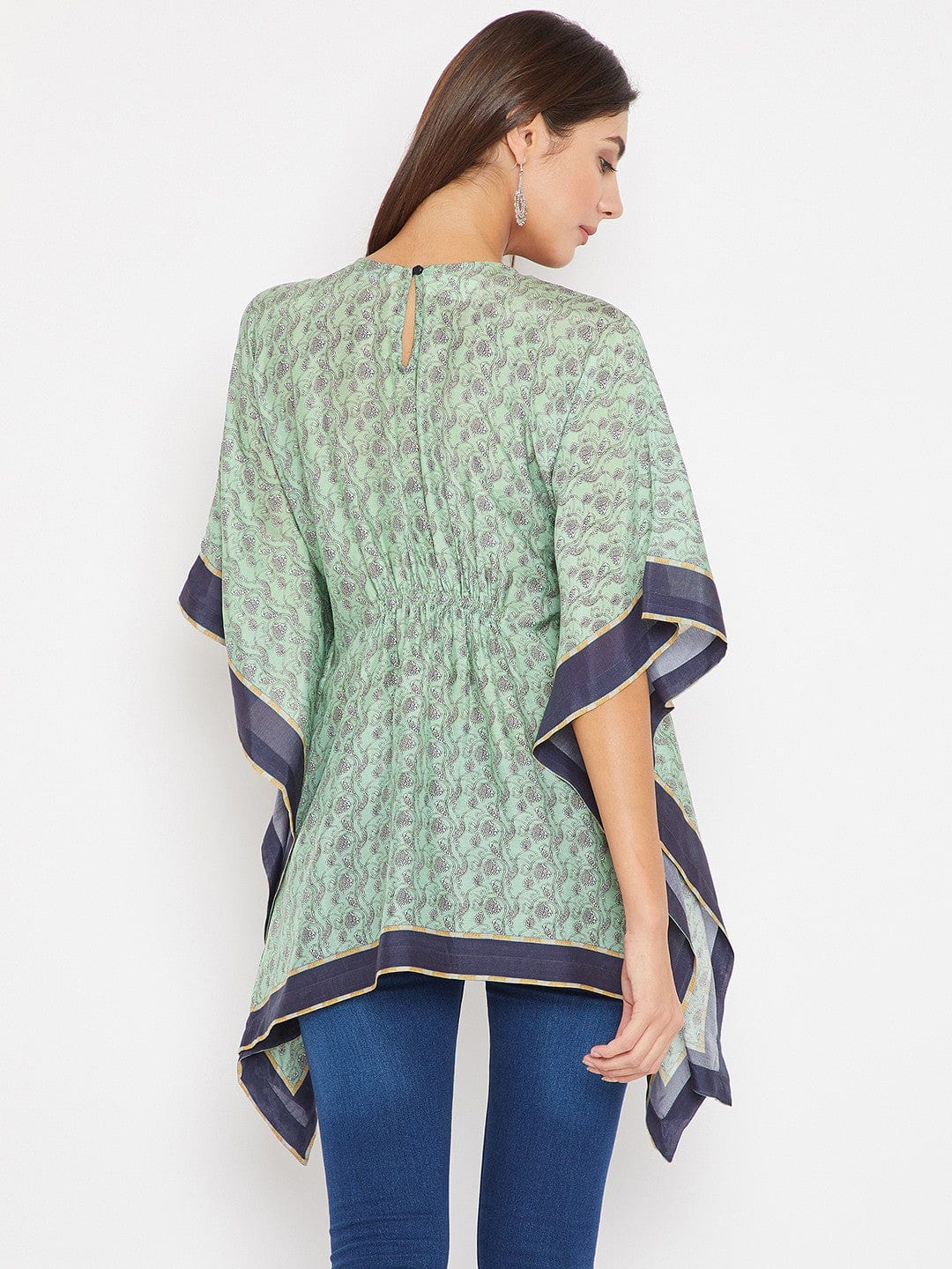 Green And Blue Floral Printed Kaftan Top - Image 4
