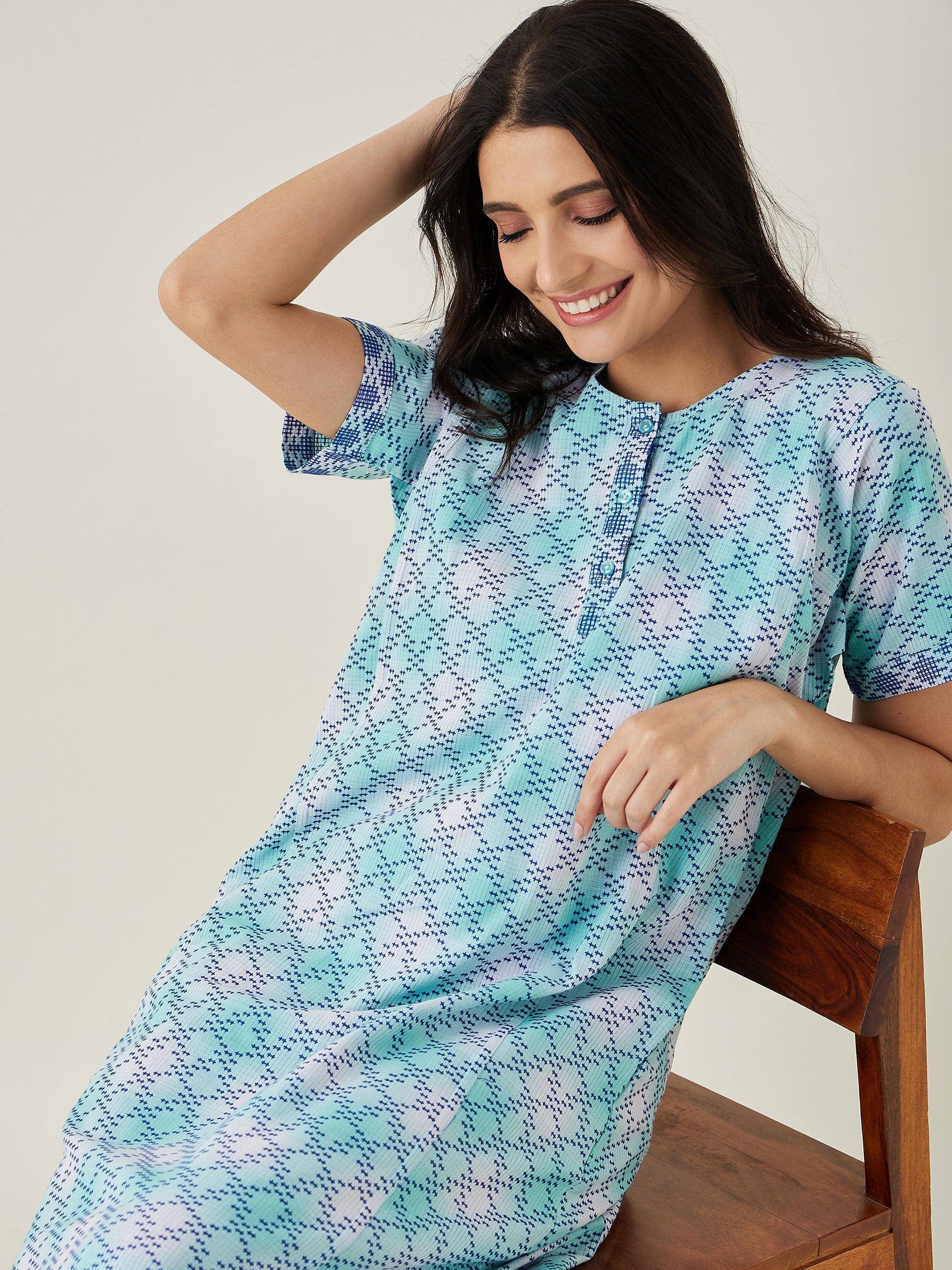 Blue and White Cotton Nightdress - Image 6
