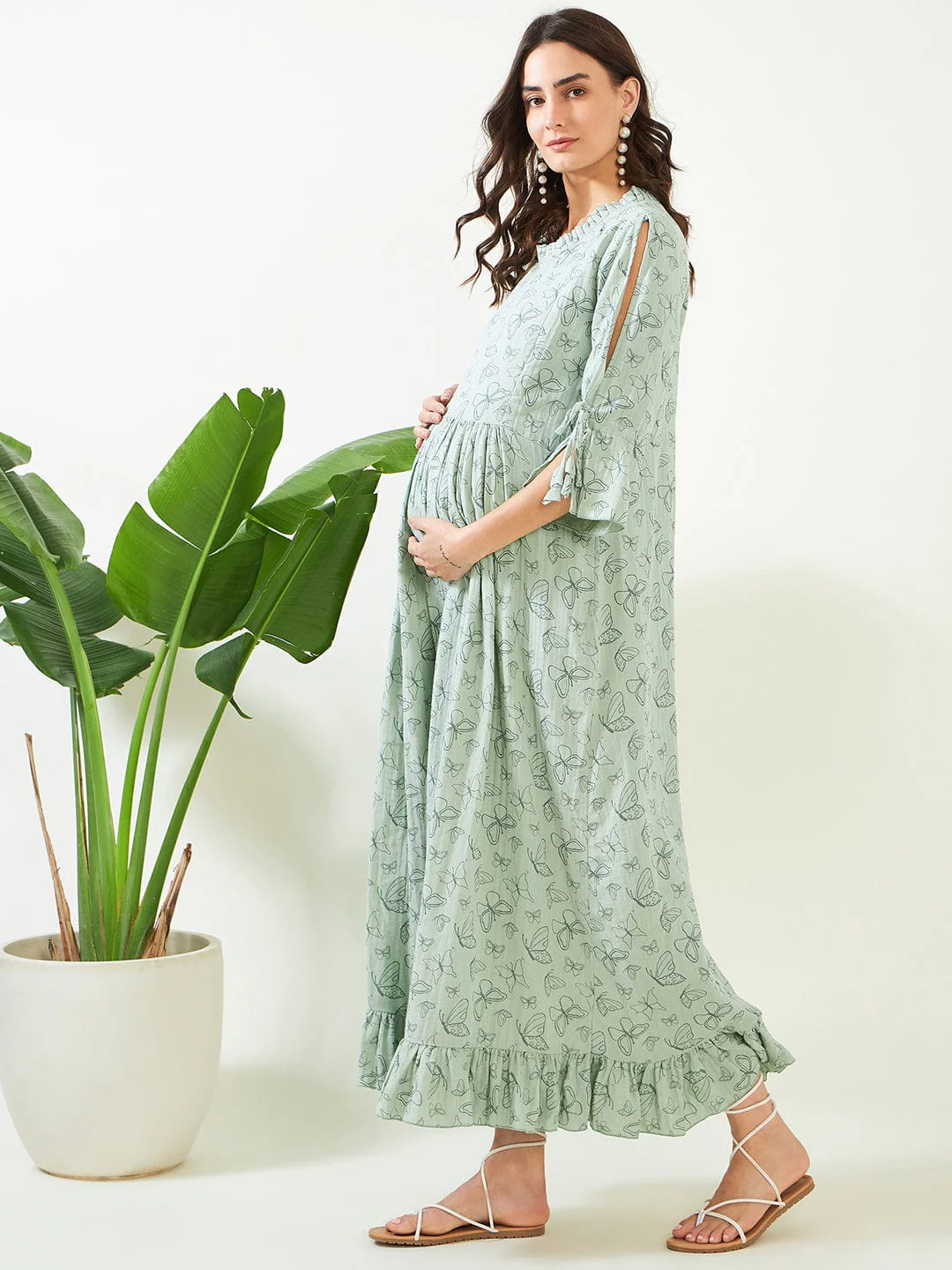 Green Butterfly Maternity and Feeding Nightdress - Image 3