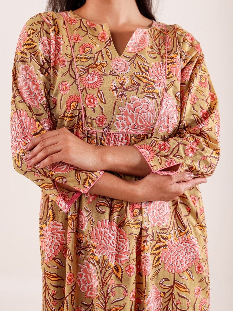 Green Floral Printed Cotton Nightdress - Image 7