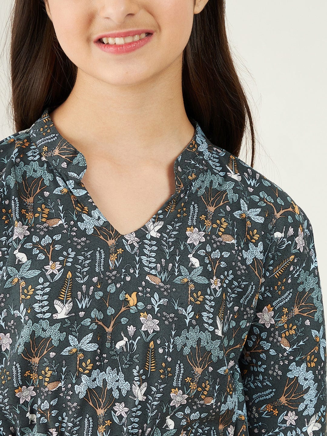 Girls Green Forest Print Kaftan Loungeset - Image 6