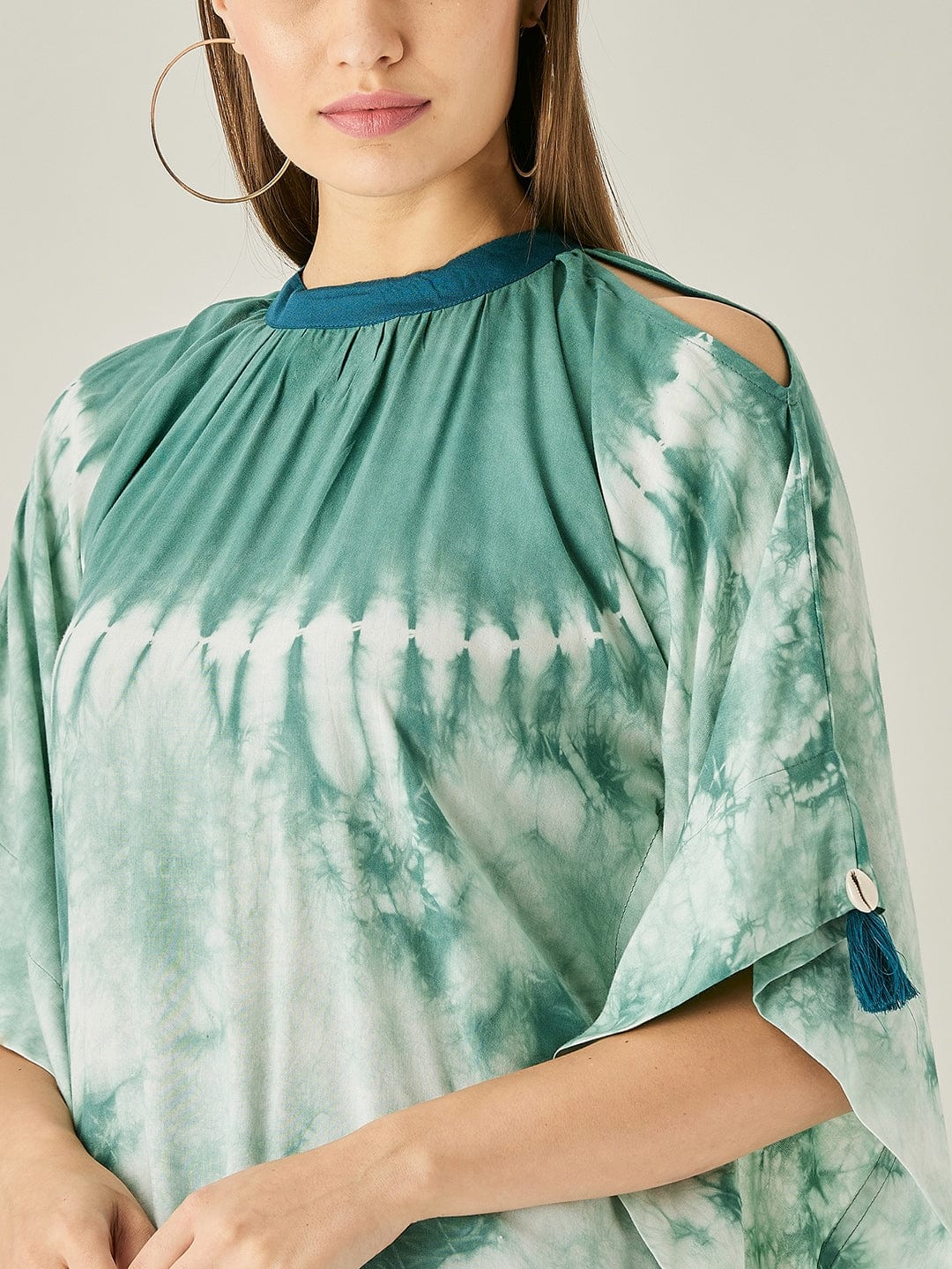 Green Tie Dye Cut Shoulder Kaftan Tunic - Image 3