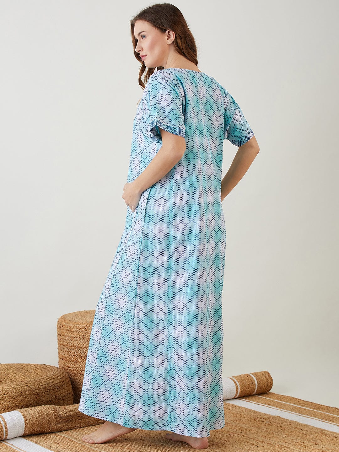 Blue Tie Dye Textured Maternity Nightdress - Image 3