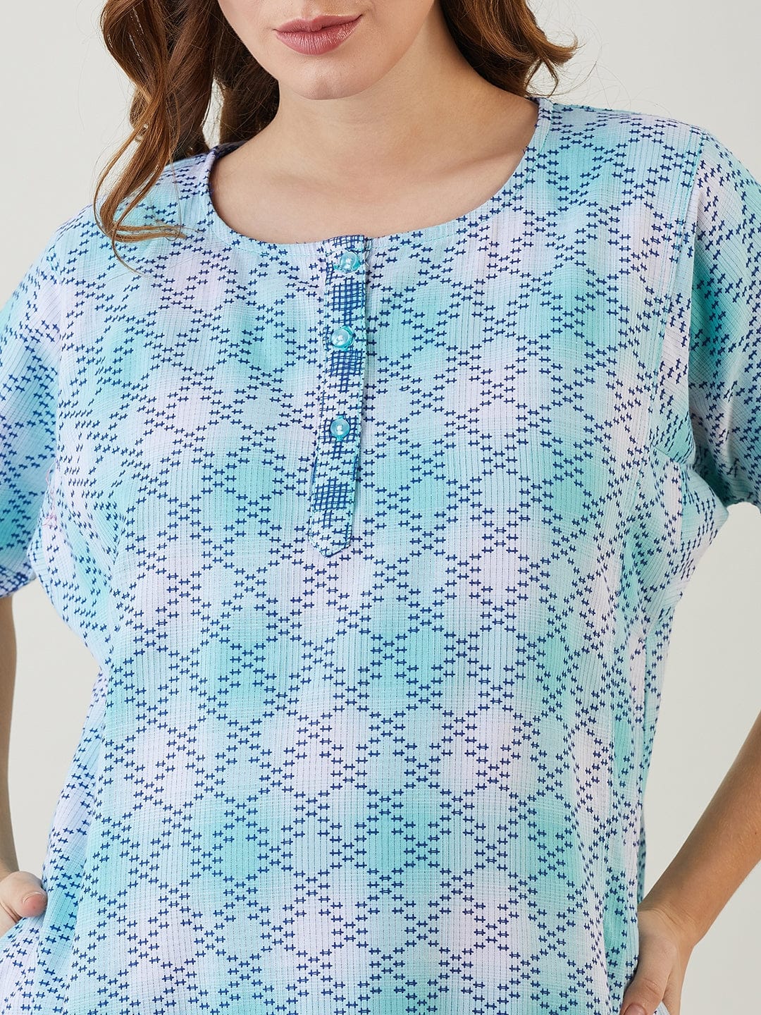 Blue Tie Dye Textured Maternity Nightdress - Image 4