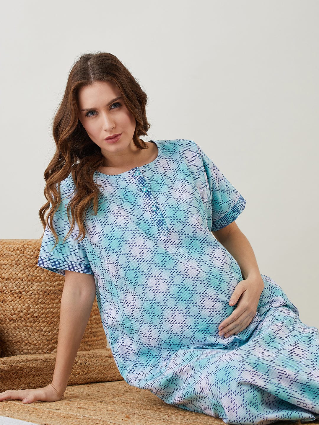 Blue Tie Dye Textured Maternity Nightdress - Image 6