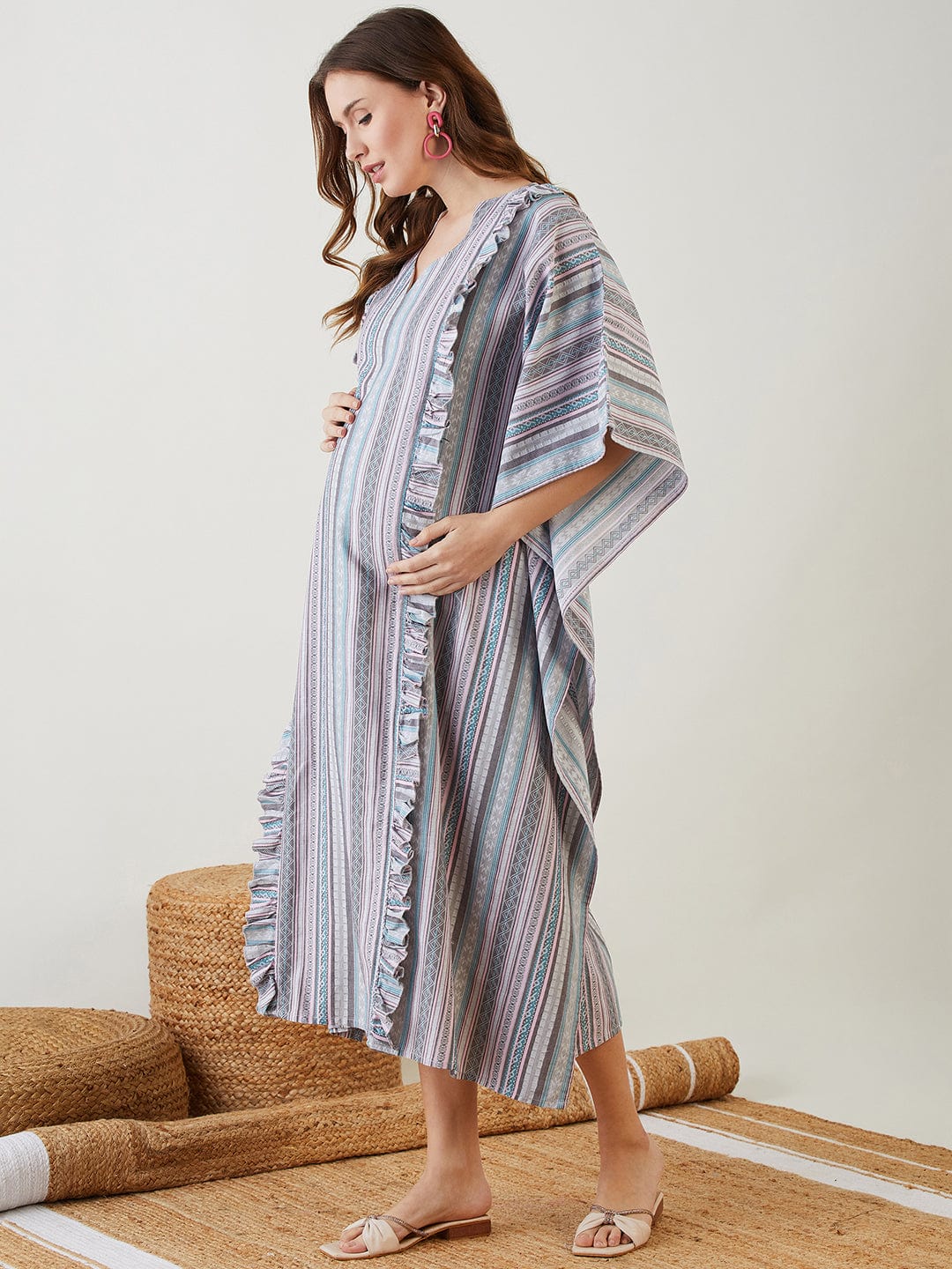 Grey Aztec Jacquard Denim Nursing Dress - Image 3