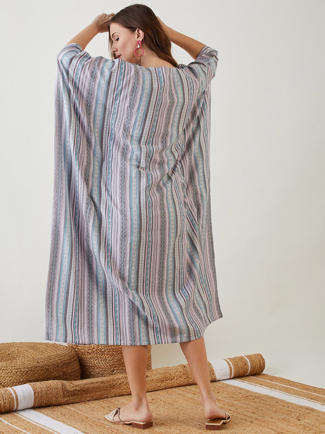 Grey Aztec Jacquard Denim Nursing Dress - Image 4