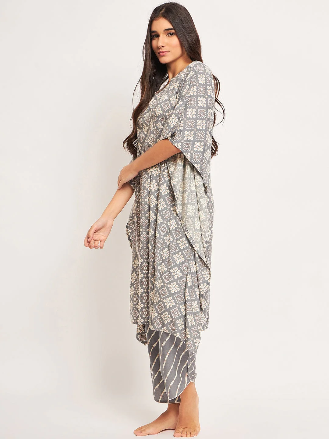 Grey Geometric Kaftan Coord Set - Image 2