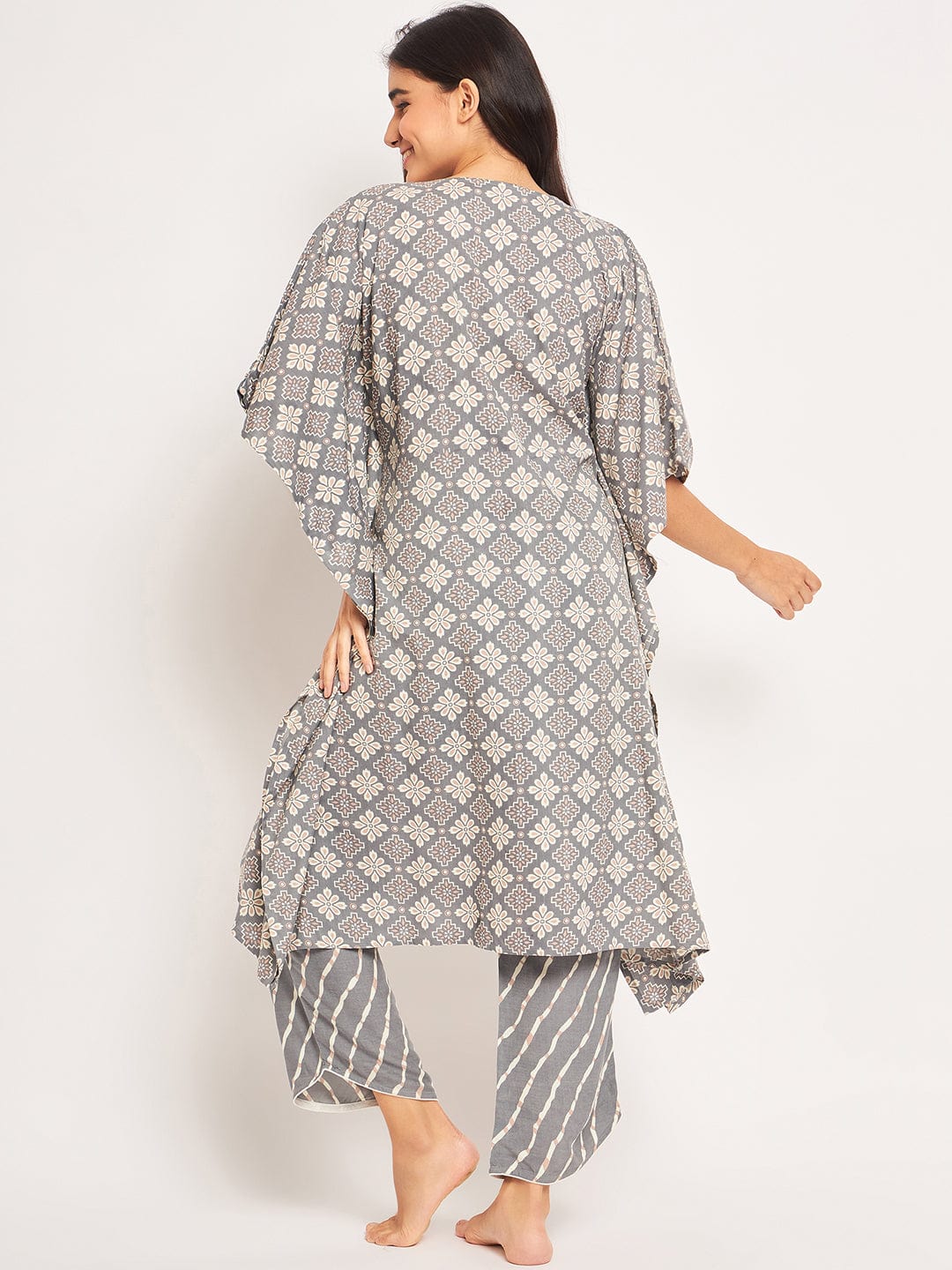 Grey Geometric Kaftan Coord Set - Image 4