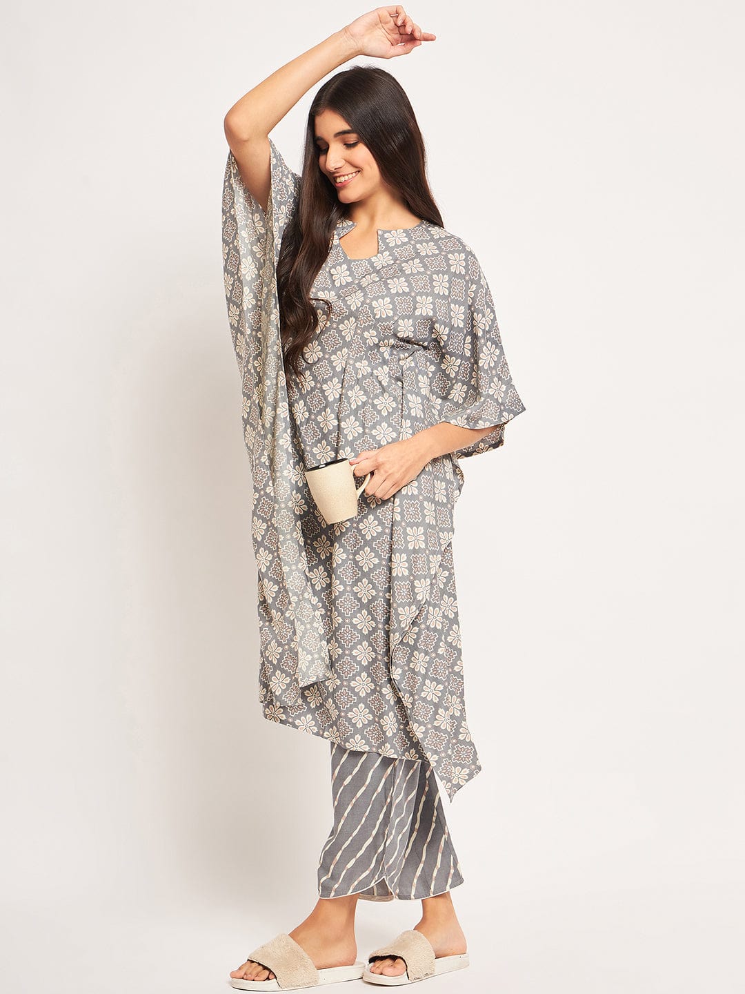 Grey Geometric Kaftan Coord Set - Image 7