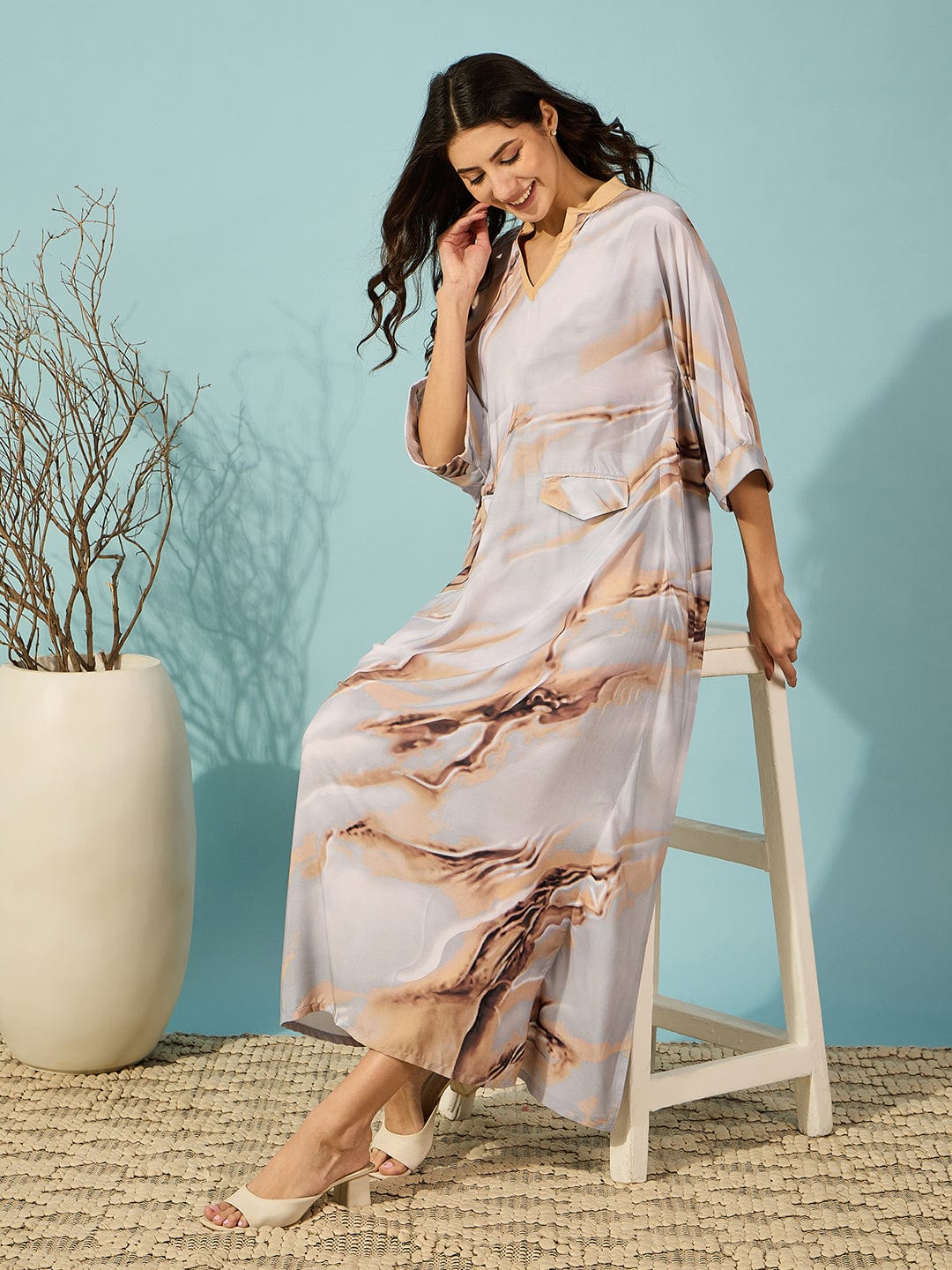 Grey Marble Gradient Super Soft Kaftan - Image 3
