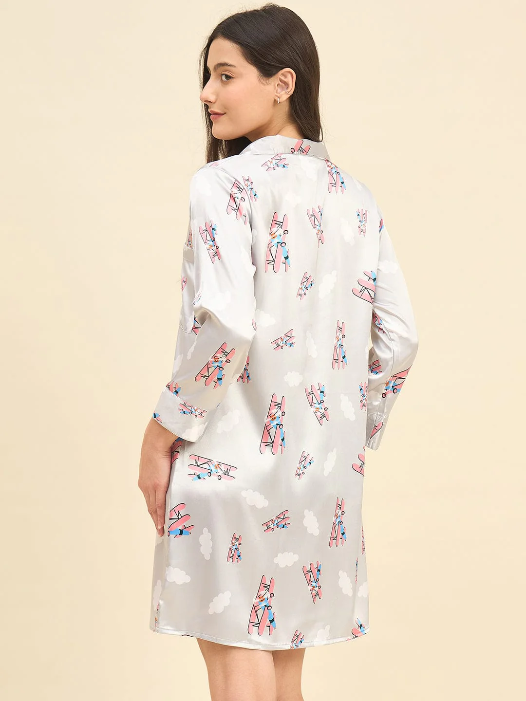 Grey Printed Satin Sleepshirt – Bridal Intimare Collection - Image 4