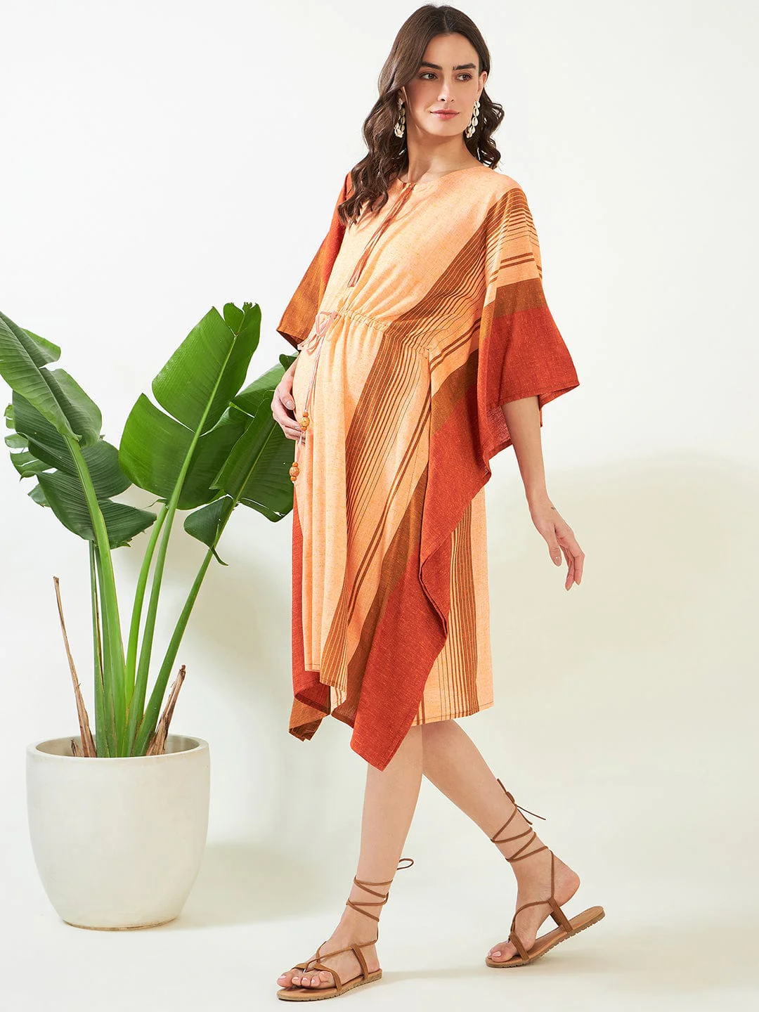 Peach Handloom Cotton Maternity and Feeding Kaftan - Image 3
