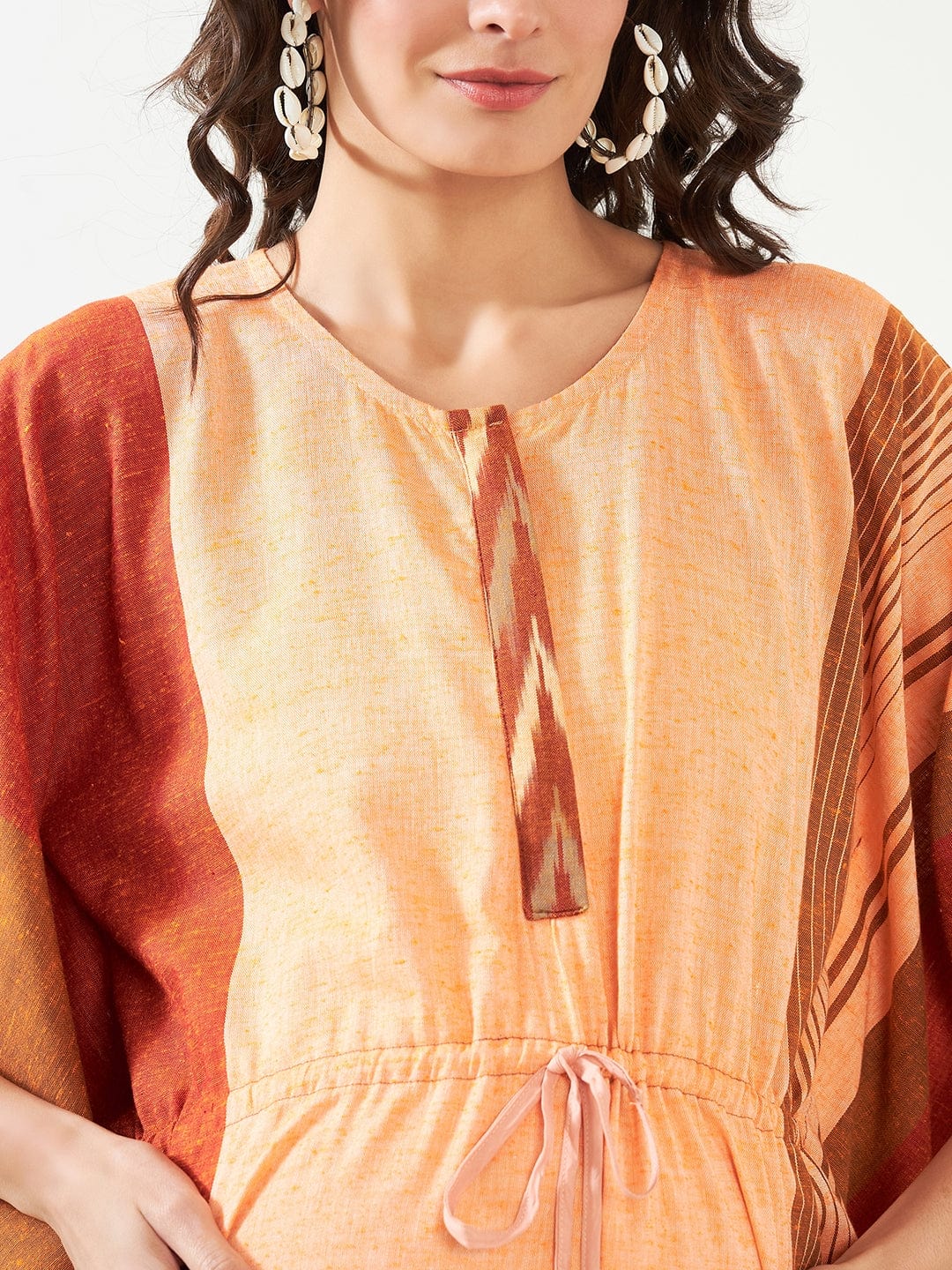 Peach Handloom Cotton Maternity and Feeding Kaftan - Image 5