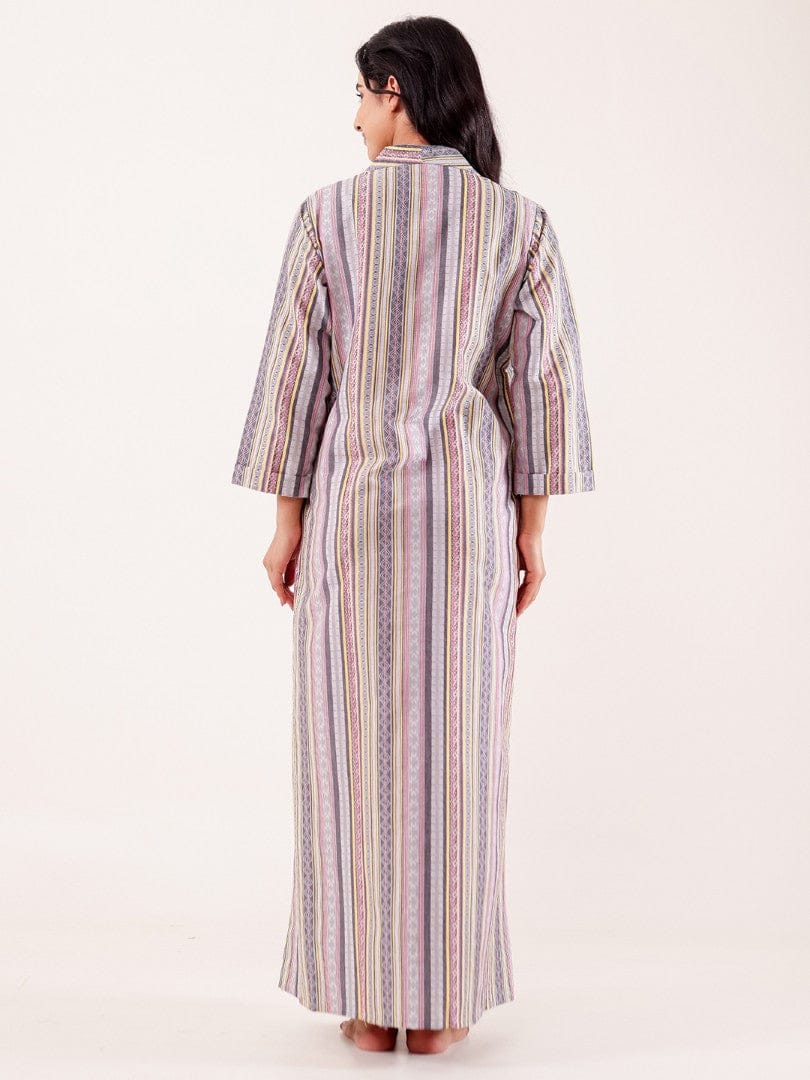 Grey Striped Printed Thick Cotton Nightdress - Image 7