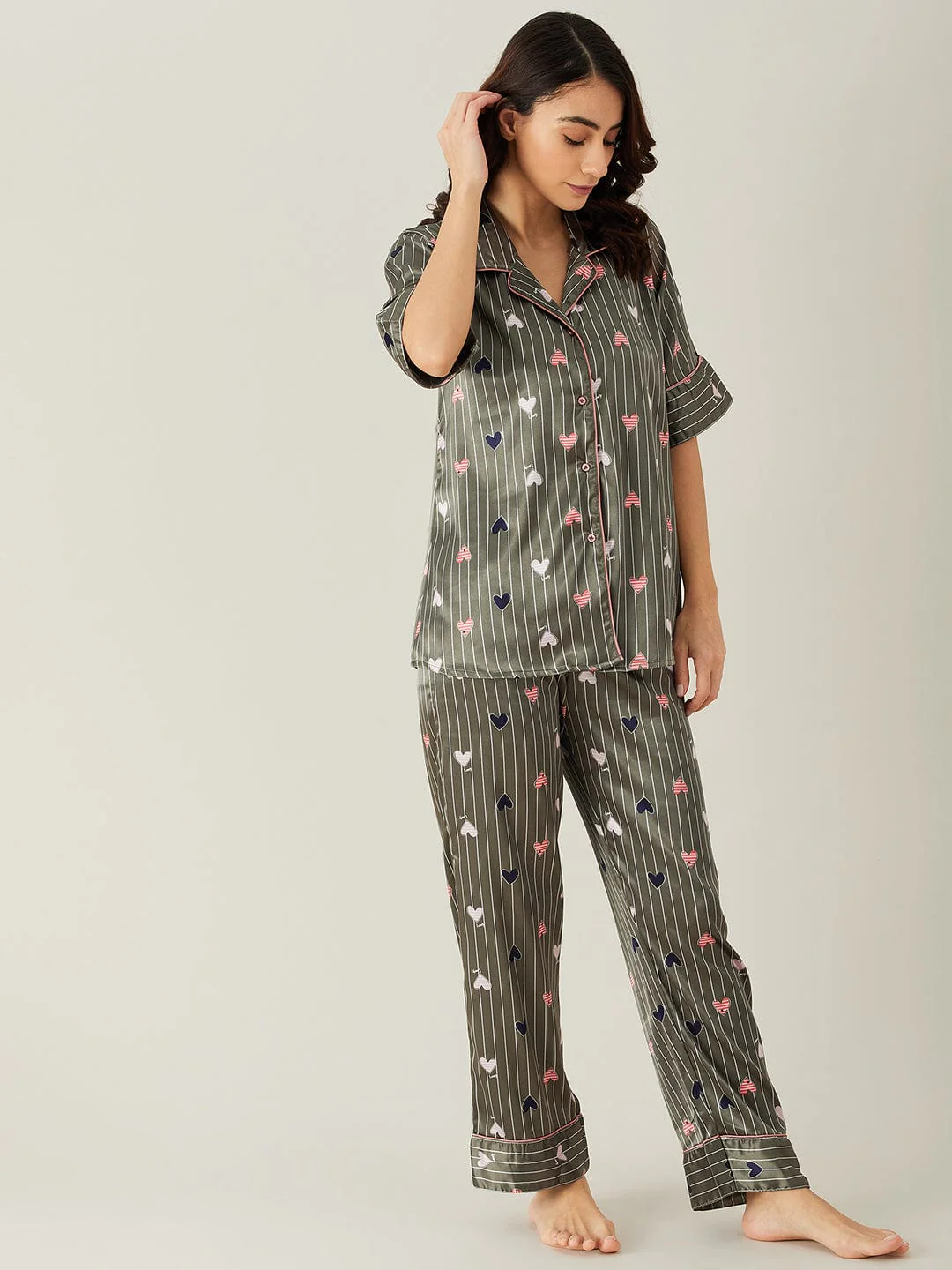 Hearts Up Satin Pyjama Loungewear - Image 4