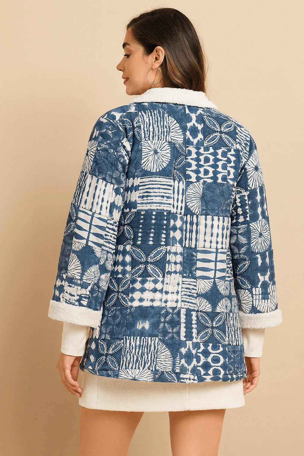 Indigo Aztec Patchwork Jacket with Fleece Lining - Image 3