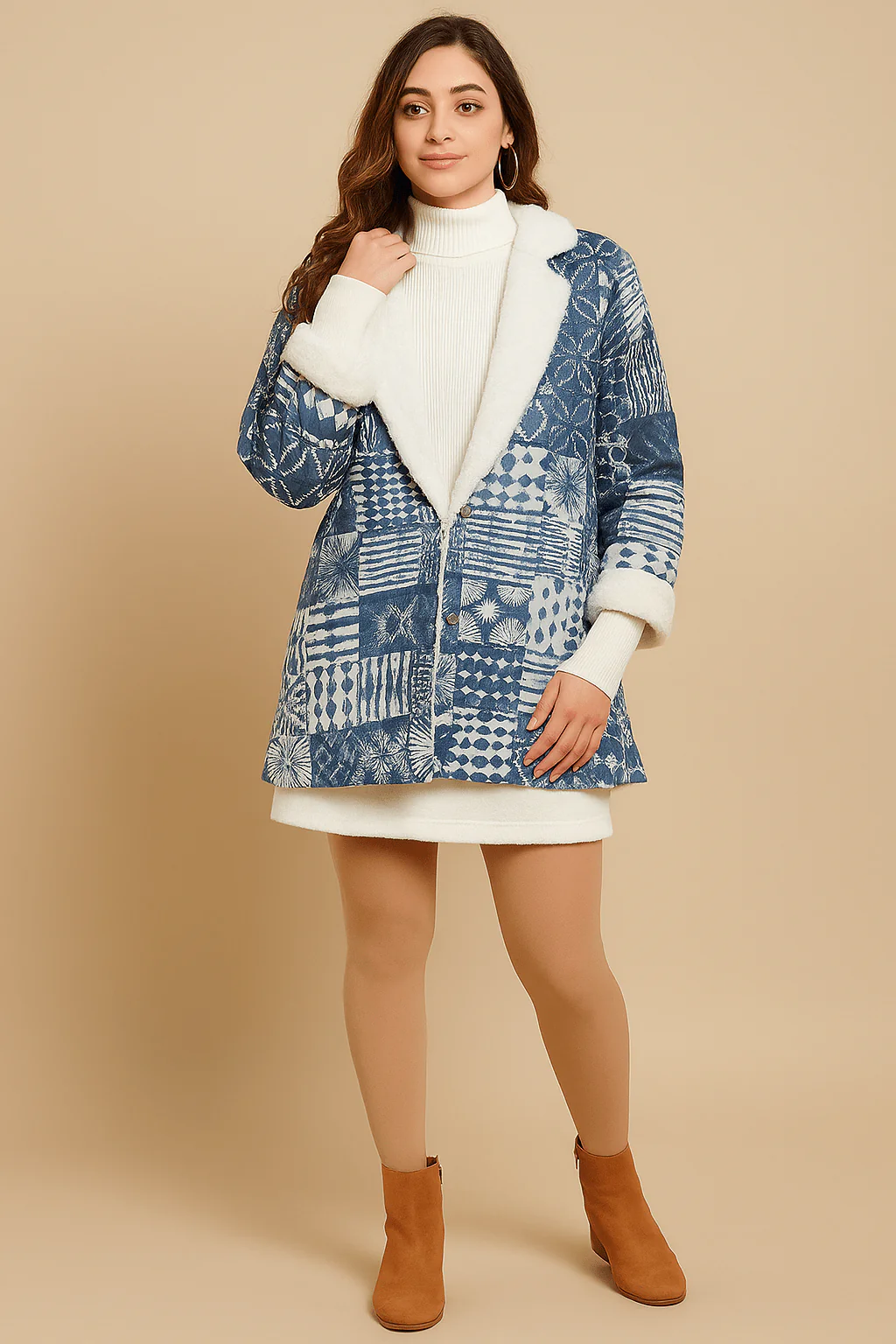 Indigo Aztec Patchwork Jacket with Fleece Lining - Image 5