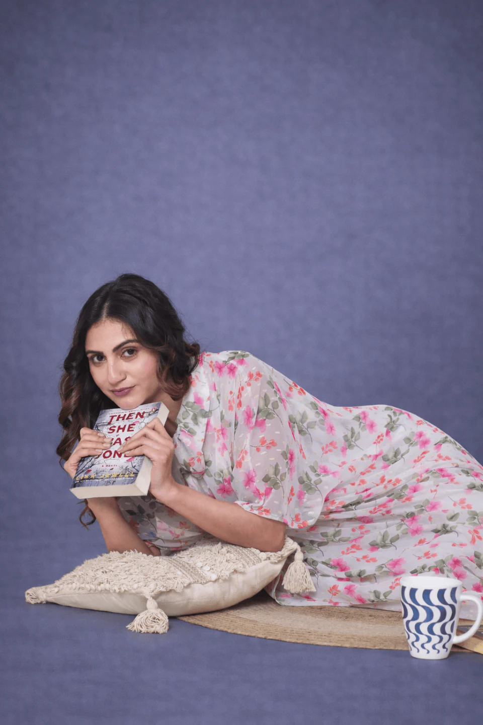 Ivory Floral Georgette Loungewear Kaftan with Crepe Slip - Image 8
